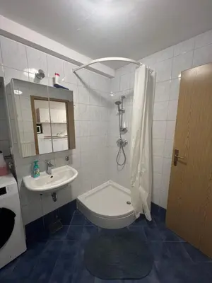 a bathroom with a shower and a toilet and a sink at apartma Golovec in Ljubljana