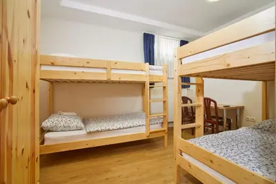 a bedroom with two bunk beds in a room at Hostel Delalut in Ravne na Koroškem
