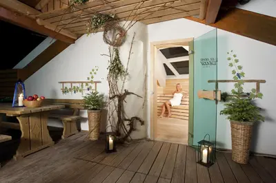 a room with a woman sitting in a hot tub at Terme Zreče – Vile Terme Zreče in Zreče