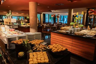 a buffet line with many different types of food at Hotel Kristal - Terme Krka in Dolenjske Toplice