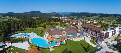 an aerial view of a resort with a swimming pool at Terme Zrece - Hotel Vital in Zreče