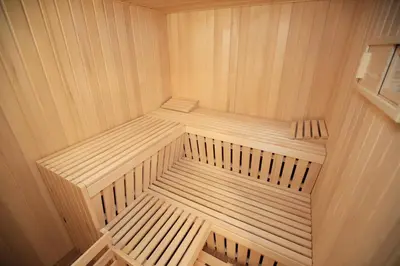 a inside of a wooden sauna at Hotel Gasperin Bohinj in Bohinj