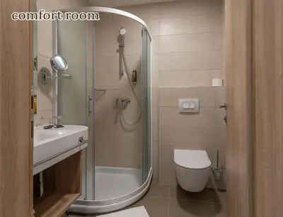 a bathroom with a shower and a toilet and a sink at Grand Hotel Rogaska in Rogaška Slatina
