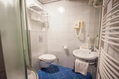 a small bathroom with a toilet and a sink at Hotel Špik in Kranjska Gora
