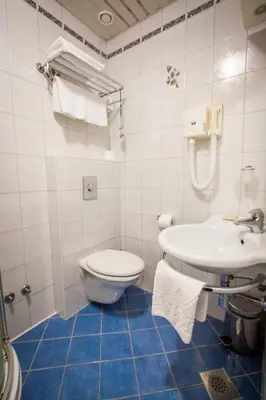 a bathroom with a toilet and a sink at Hotel Špik in Kranjska Gora