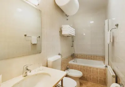 a bathroom with a sink and a toilet and a tub at Vitranc Apartments in Kranjska Gora