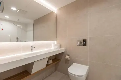 a bathroom with a toilet and a sink and a mirror at Hotel Zdravilisce - Thermana Lasko in Laško