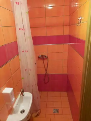 a bathroom with a shower and a sink at Brunarica in Globoko