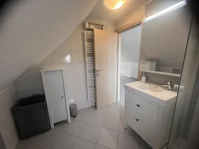 a bathroom with a sink and a mirror at Ana`s place in Celje