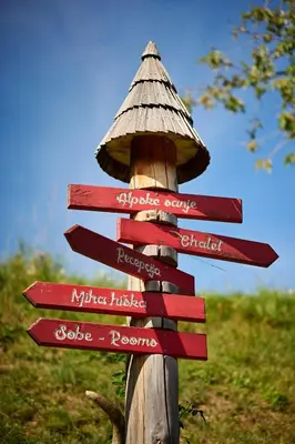 a wooden sign with a hat on top of it at Farm Stay 