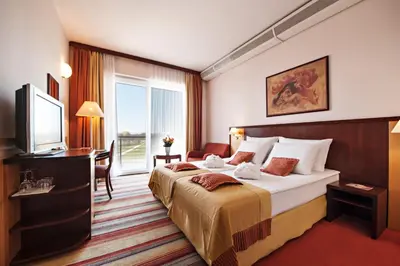 a hotel room with a bed and a television at Grand Hotel Primus - Terme Ptuj - Sava Hotels & Resorts in Ptuj