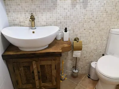 a bathroom with a sink and a toilet at Apartma Lipek in Pristava