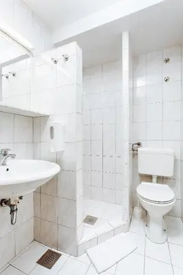 a white bathroom with a toilet and a sink at Jagodic Garni Hotel in Cerklje na Gorenjskem