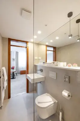 a bathroom with a toilet and a sink and a mirror at Kotnik Superior Boutique Hotel in Kranjska Gora