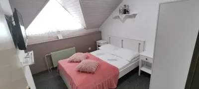 a small room with a bed and a window at Penzion Park in Laško