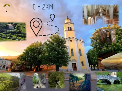 a picture of a church with the words o zkm at Restaurant & Apartments Getaway Pri Kobalu in Vipava