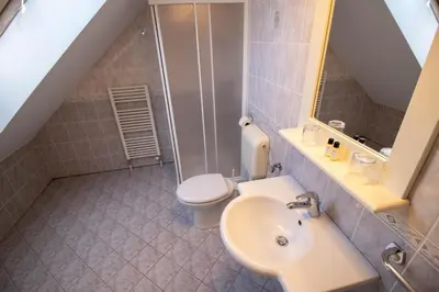 a bathroom with a sink and a toilet at Rooms Cvitar - Center in Kranjska Gora
