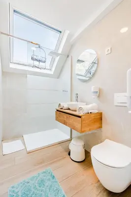 a bathroom with a toilet and a sink at Apartments Skok with rafting and free parking in Bovec