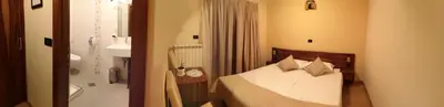 a bedroom with a bed with pillows and a shower at Domačija Linč in Rodik
