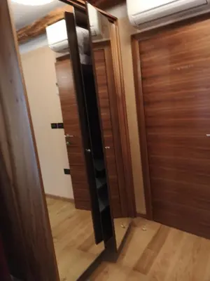 a mirror in a room with some wooden doors at Domačija Linč in Rodik