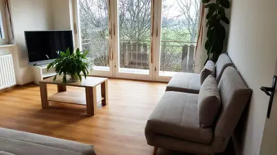 a living room with a couch and a table at Apartments Andrej - Poetovio & Ptuj in Ptuj