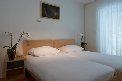a white bed with two pillows in a bedroom at Postojna Cave Rooms & Apartments Proteus in Postojna