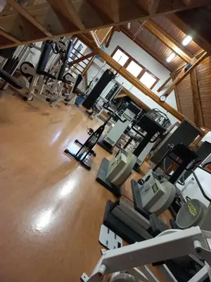 an overhead view of a gym with chairs and machines at Sobe Levc in Mozirje