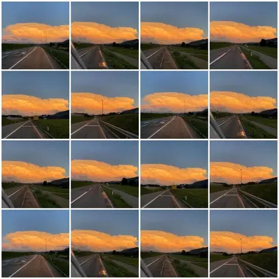 a collage of photos of a road at sunset at Alice Chalet Bled - Adults only in Bled
