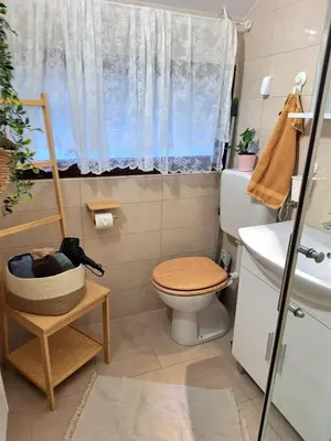 a small bathroom with a toilet and a sink at Boho House 5 camp Terme Catez with promotional tickets prices in Čatež ob Savi