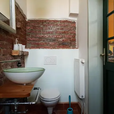 a bathroom with a sink and a toilet at Villa Coola in Ljubljana