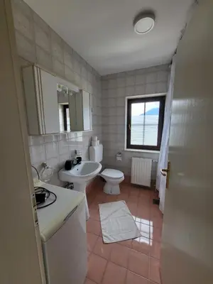 a bathroom with a white sink and a toilet at Resort Vidmar - Apartments Vidmar near Bled in Lesce