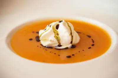 a bowl of soup with a scoop of ice cream on top at Guest House Vračko in Zgornja Kungota