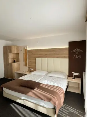 a bedroom with a large bed in a room at Hiša Aleš in Kranj