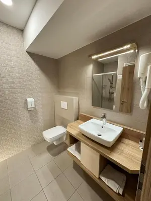 a bathroom with a sink and a toilet at Hiša Aleš in Kranj