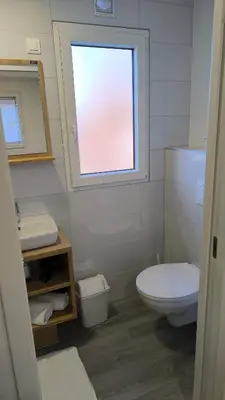 a bathroom with a toilet and a window at Prenočišča Kogoj in Miren