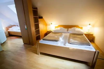 a bedroom with a large white bed in a room at B&B Pod Skalo in Kamnik