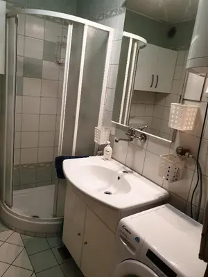 a bathroom with a sink and a shower at Terme Čatež Apartma Nine in Čatež ob Savi