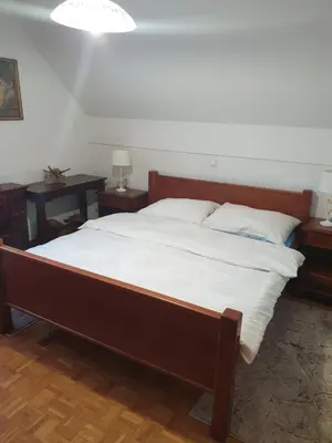 a bedroom with a large bed with two night tables at Terme Čatež Apartma Nine in Čatež ob Savi