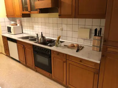 a kitchen with a sink and a stove top oven at Apartment Gulek in Zreče
