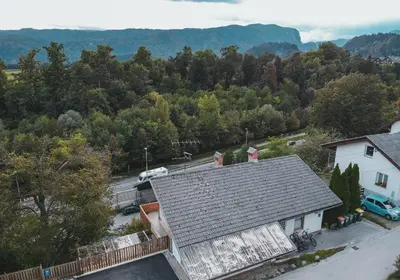 an aerial view of a house with a roof at Old Boatman's House in Bled