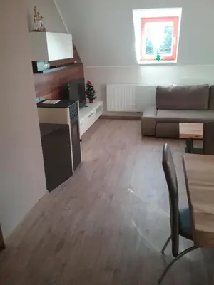 a living room with a couch and a table at Hudinja 111 in Vitanje