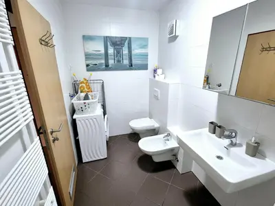 a white bathroom with a toilet and a sink at Apartmaji PANONIA 