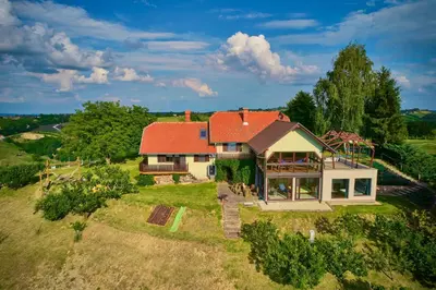 an overhead view of a house with a red roof at Holiday house Podhamer Boris in Presika