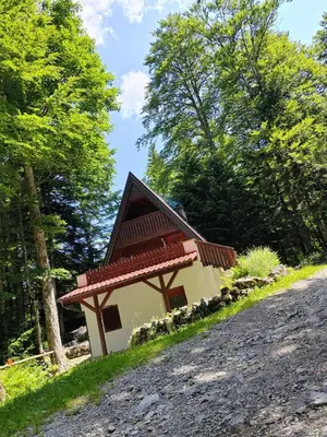 a small house on the side of a road at KOČA PLANIKA, SVIŠČAKI in Ilirska Bistrica