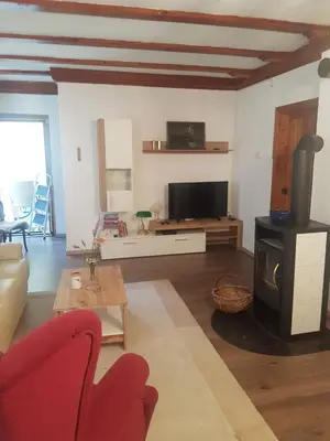 a living room with a couch and a stove at Vila Krpan Kranjska Gora in Gozd Martuljek
