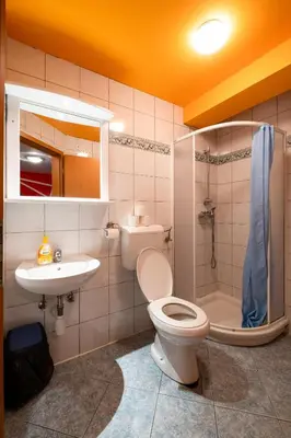 a bathroom with a toilet and a sink at Bled Hostel in Bled