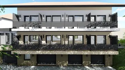 an artist rendering of the front of a building at Sobe ob Sotočju Budič Čatež ob Savi in Brežice