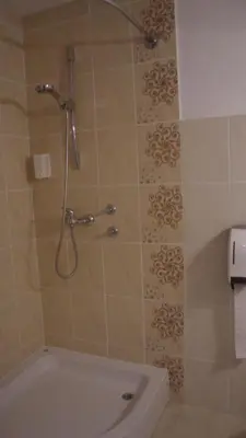 a bathroom with a shower with a bath tub at Sobe ob Sotočju Budič Čatež ob Savi in Brežice