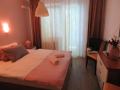 a hotel room with a bed and a television at Sobe ob Sotočju Budič Čatež ob Savi in Brežice