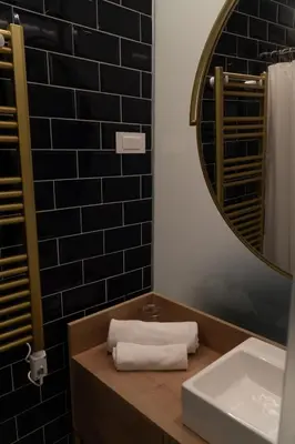 a bathroom with a sink and a mirror at Hotel Starkl - Heritage & Unique in Bled